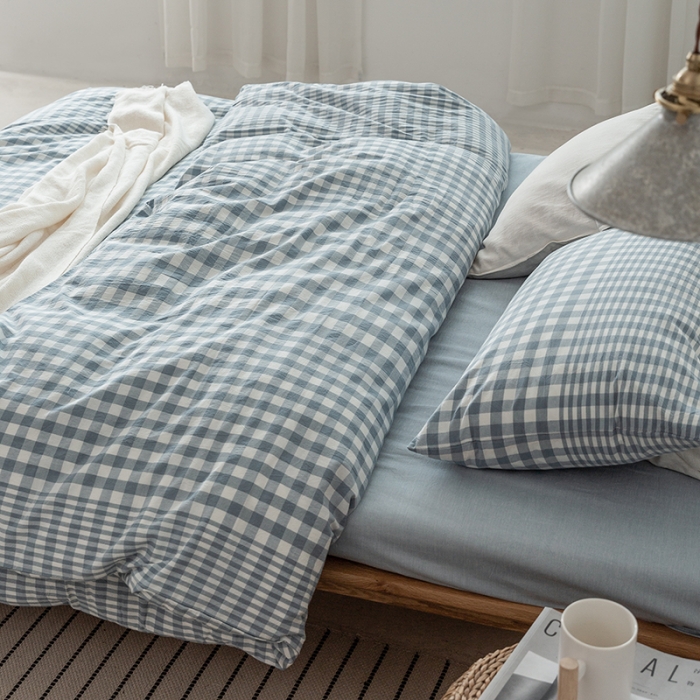 91家纺网 家纺一手货源 找家纺 棉邦 2020新款全棉色织水洗棉四件套日式简约系列 渐变蓝