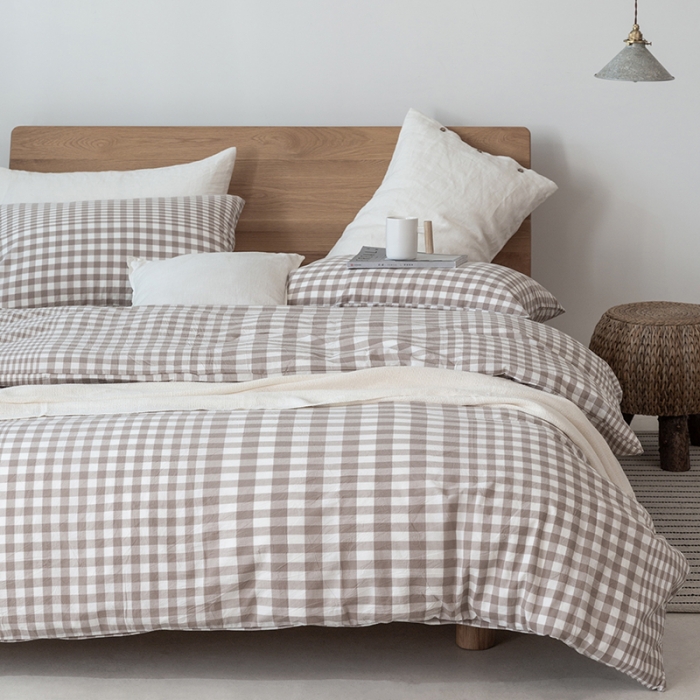 91家纺网 家纺一手货源 找家纺 棉邦 2020新款全棉色织水洗棉四件套日式简约系列 渐变米