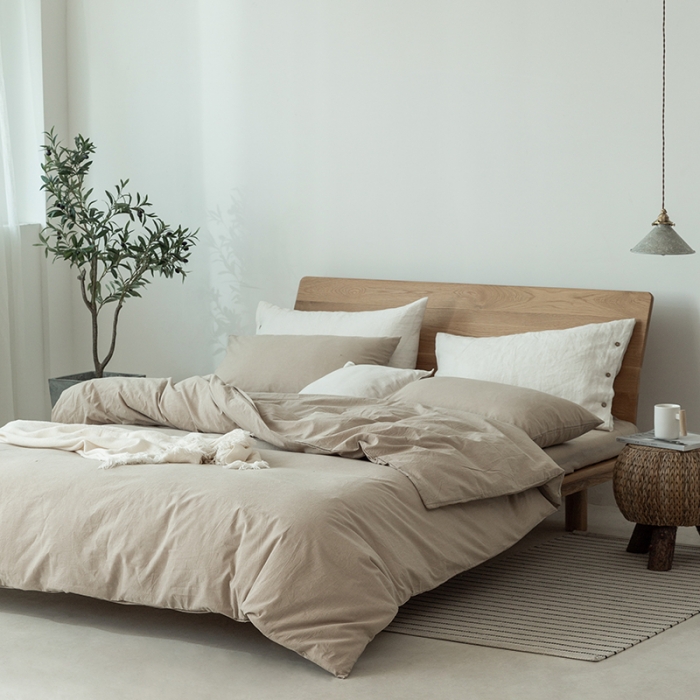 91家纺网 家纺一手货源 找家纺 棉邦 2020新款全棉色织水洗棉四件套日式简约系列 卡其色