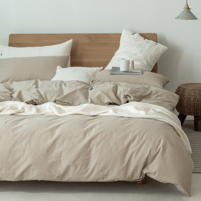 91家纺网 家纺一手货源 找家纺 棉邦 2020新款全棉色织水洗棉四件套日式简约系列 卡其色