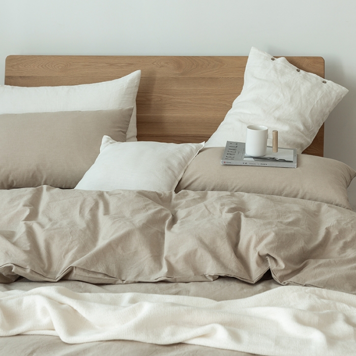 91家纺网 家纺一手货源 找家纺 棉邦 2020新款全棉色织水洗棉四件套日式简约系列 卡其色