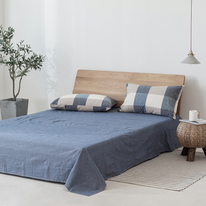 91家纺网 家纺一手货源 找家纺 棉邦 2020新款全棉色织水洗棉四件套日式简约系列 蓝白大格