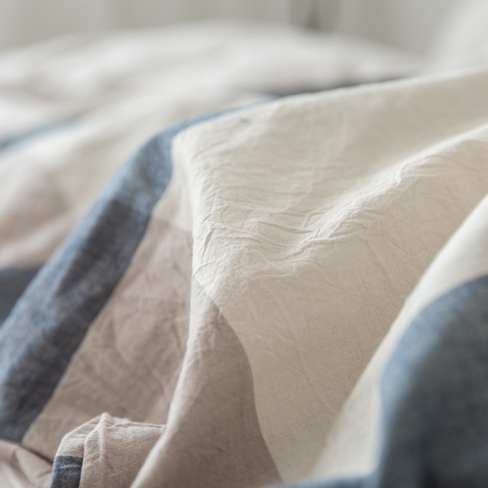 91家纺网 家纺一手货源 找家纺 棉邦 2020新款全棉色织水洗棉四件套日式简约系列 蓝白大格