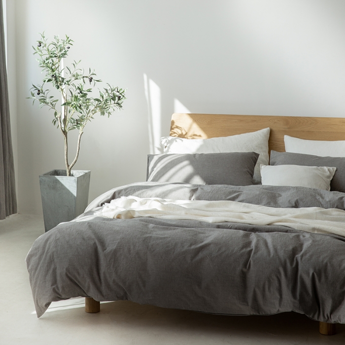 91家纺网 家纺一手货源 找家纺 棉邦 2020新款全棉色织水洗棉四件套日式简约系列 冷灰色