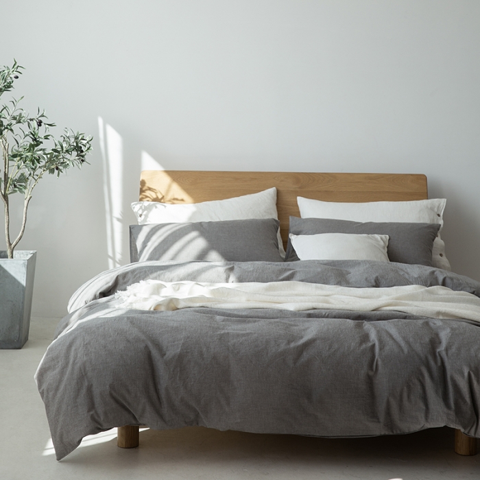 91家纺网 家纺一手货源 找家纺 棉邦 2020新款全棉色织水洗棉四件套日式简约系列 冷灰色