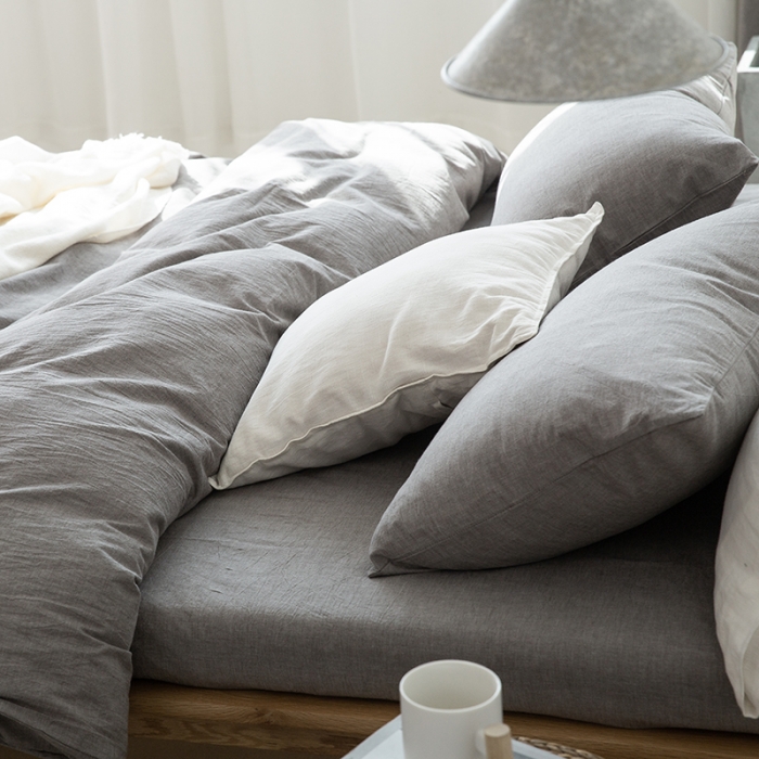 91家纺网 家纺一手货源 找家纺 棉邦 2020新款全棉色织水洗棉四件套日式简约系列 冷灰色