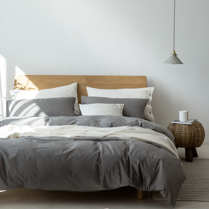 91家纺网 家纺一手货源 找家纺 棉邦 2020新款全棉色织水洗棉四件套日式简约系列 冷灰色