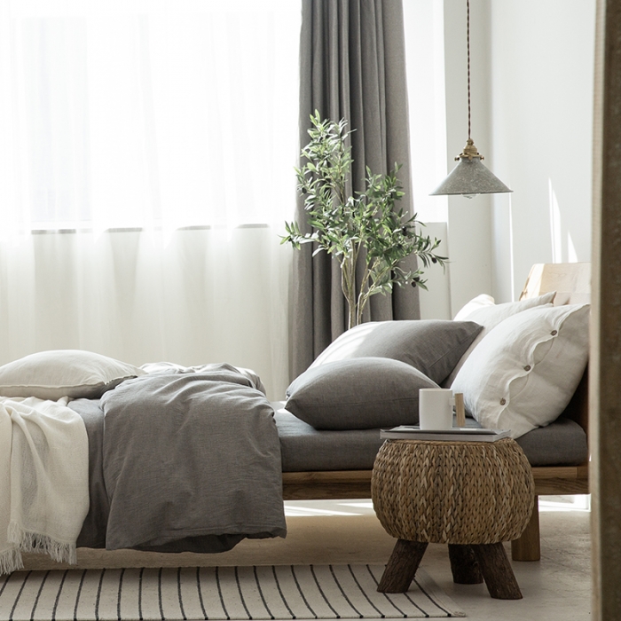 91家纺网 家纺一手货源 找家纺 棉邦 2020新款全棉色织水洗棉四件套日式简约系列 冷灰色