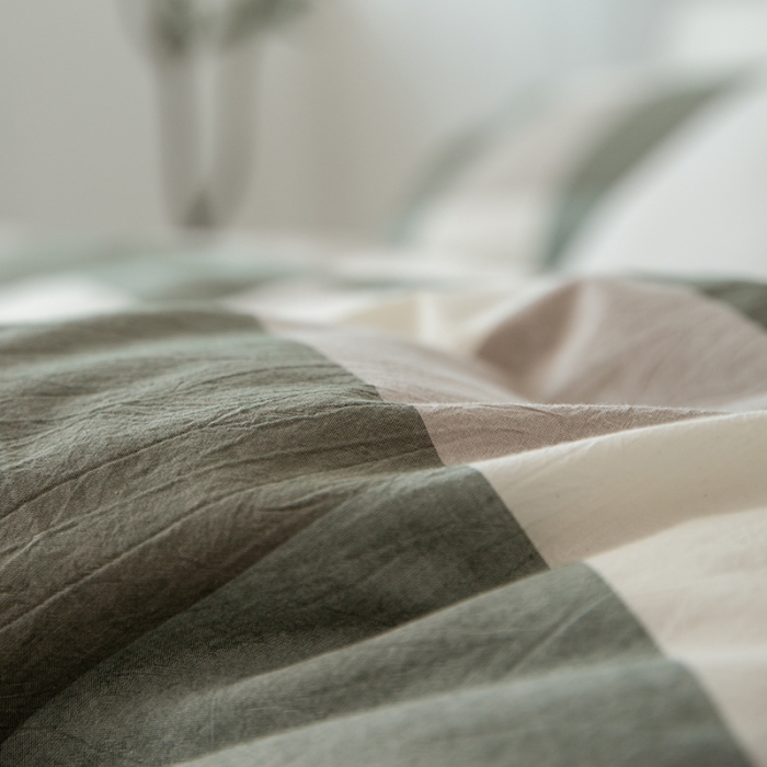 91家纺网 家纺一手货源 找家纺 棉邦 2020新款全棉色织水洗棉四件套日式简约系列 绿大格