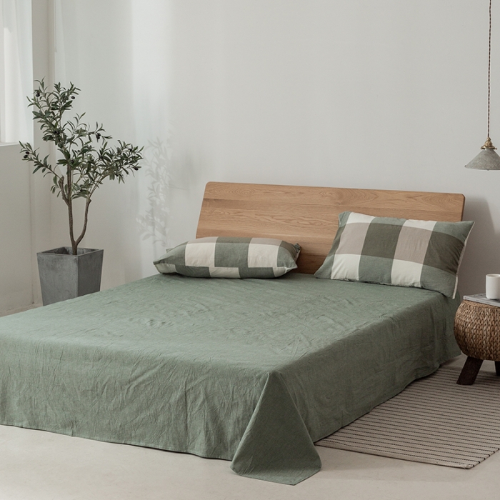 91家纺网 家纺一手货源 找家纺 棉邦 2020新款全棉色织水洗棉四件套日式简约系列 绿大格