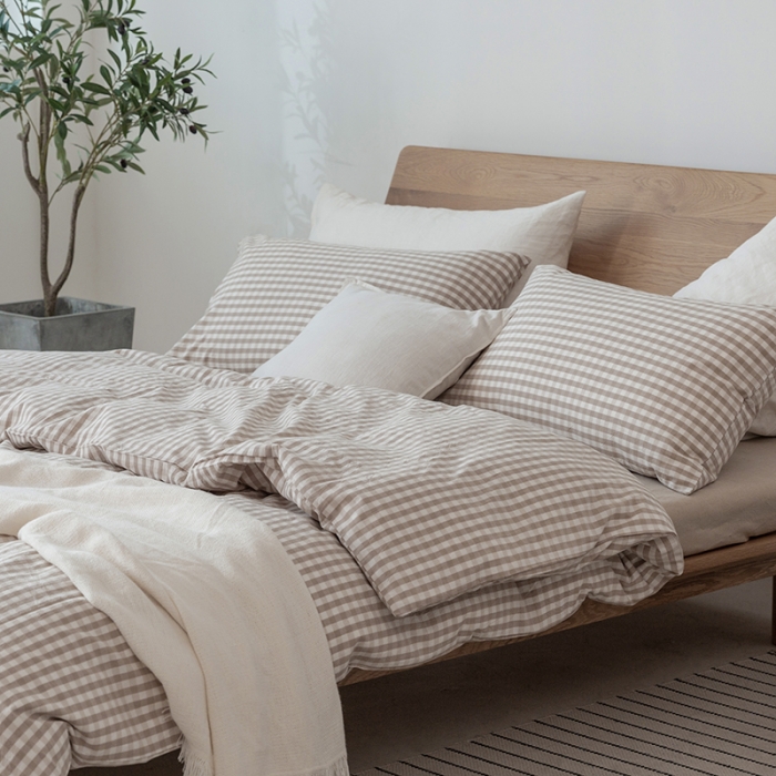 91家纺网 家纺一手货源 找家纺 棉邦 2020新款全棉色织水洗棉四件套日式简约系列 米小格