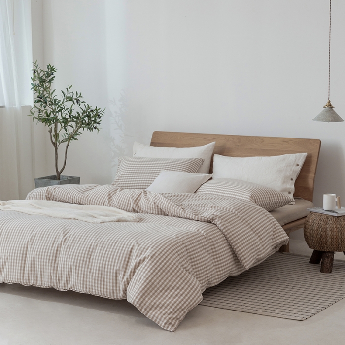 91家纺网 家纺一手货源 找家纺 棉邦 2020新款全棉色织水洗棉四件套日式简约系列 米小格