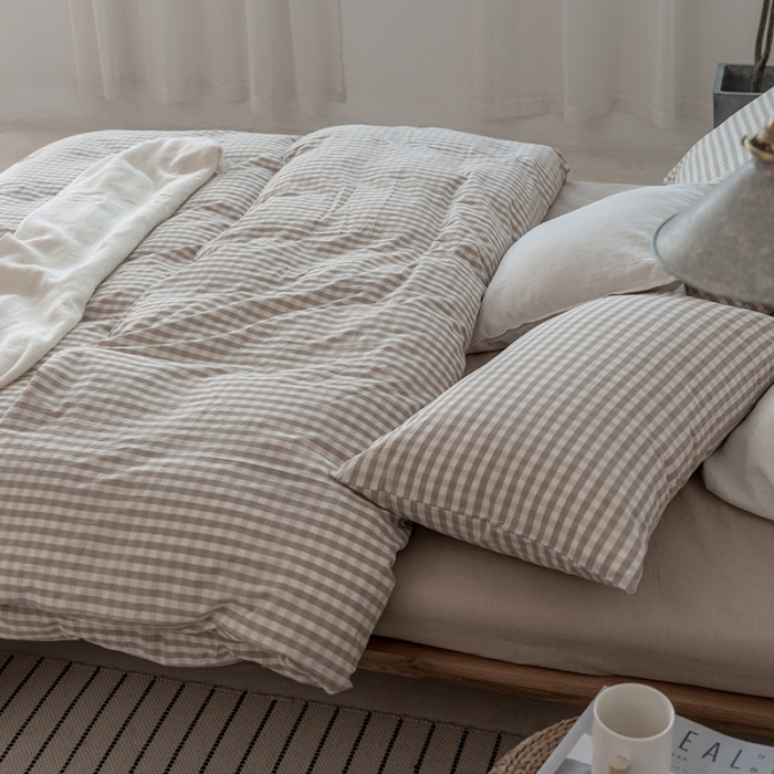 91家纺网 家纺一手货源 找家纺 棉邦 2020新款全棉色织水洗棉四件套日式简约系列 米小格