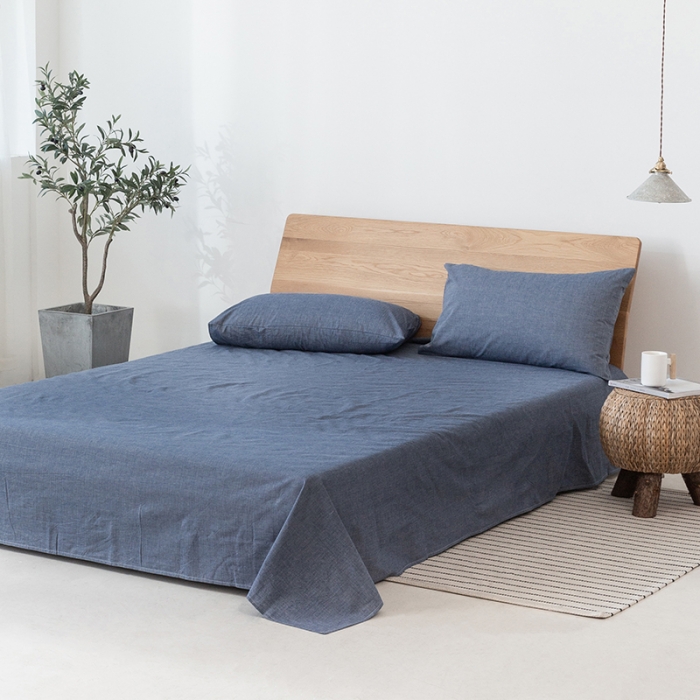 91家纺网 家纺一手货源 找家纺 棉邦 2020新款全棉色织水洗棉四件套日式简约系列 牛仔蓝