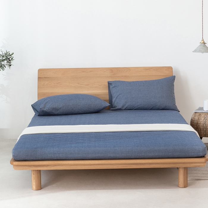 91家纺网 家纺一手货源 找家纺 棉邦 2020新款全棉色织水洗棉四件套日式简约系列 牛仔蓝