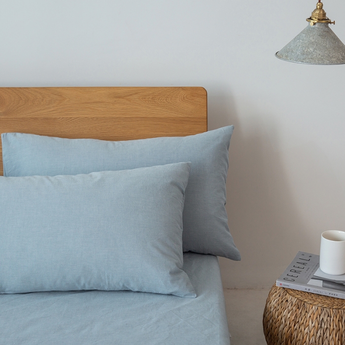 91家纺网 家纺一手货源 找家纺 棉邦 2020新款全棉色织水洗棉四件套日式简约系列 浅天蓝