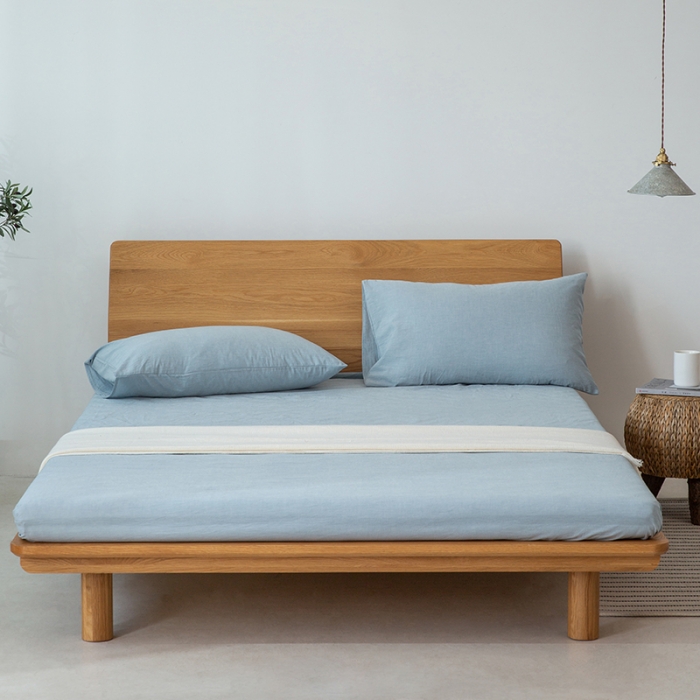 91家纺网 家纺一手货源 找家纺 棉邦 2020新款全棉色织水洗棉四件套日式简约系列 浅天蓝