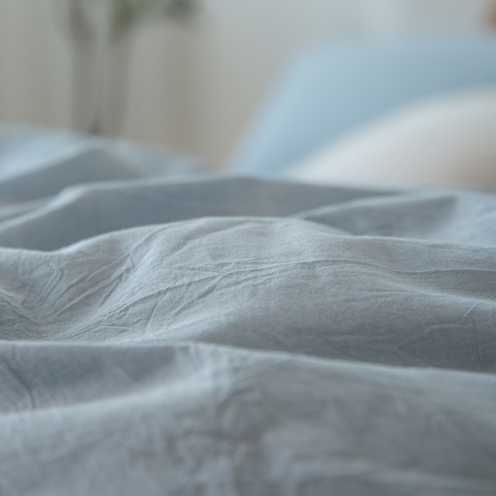 91家纺网 家纺一手货源 找家纺 棉邦 2020新款全棉色织水洗棉四件套日式简约系列 浅天蓝