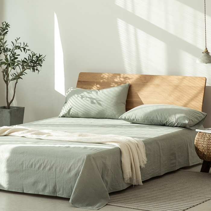 91家纺网 家纺一手货源 找家纺 棉邦 2020新款全棉色织水洗棉四件套日式简约系列 水绿