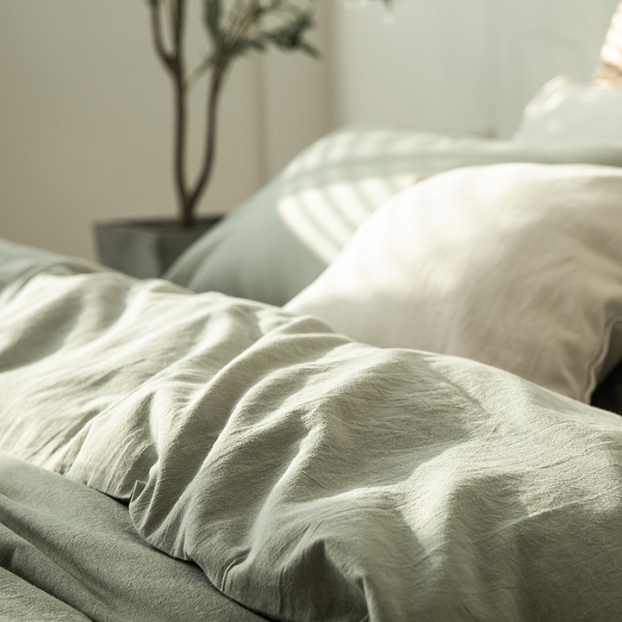 91家纺网 家纺一手货源 找家纺 棉邦 2020新款全棉色织水洗棉四件套日式简约系列 水绿