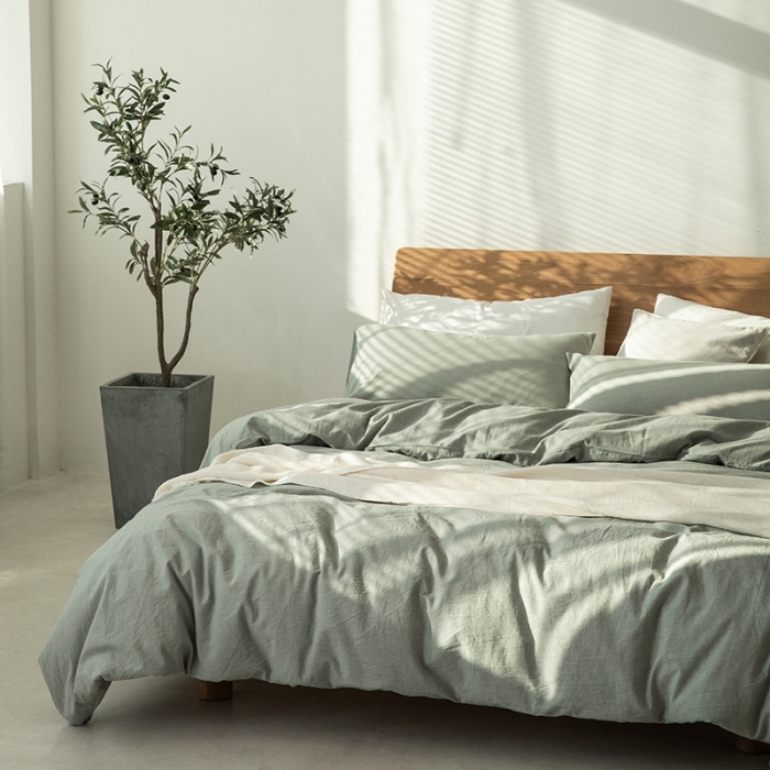 91家纺网 家纺一手货源 找家纺 棉邦 2020新款全棉色织水洗棉四件套日式简约系列 水绿