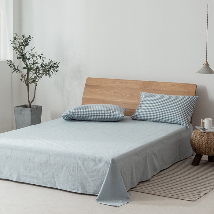 91家纺网 家纺一手货源 找家纺 棉邦 2020新款全棉色织水洗棉四件套日式简约系列 天蓝小格