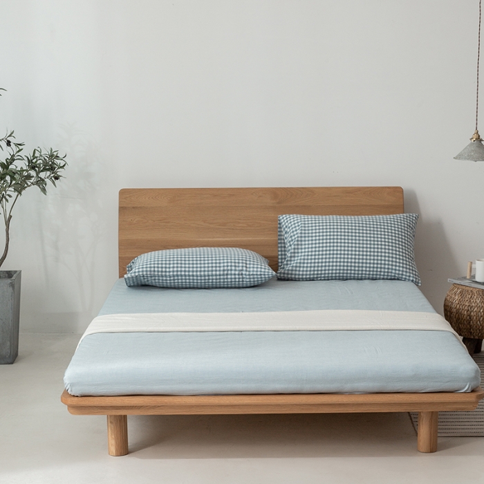 91家纺网 家纺一手货源 找家纺 棉邦 2020新款全棉色织水洗棉四件套日式简约系列 天蓝小格