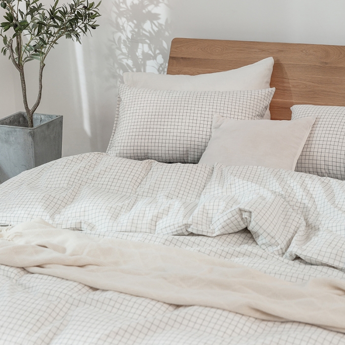 91家纺网 家纺一手货源 找家纺 棉邦 2020新款全棉色织水洗棉四件套日式简约系列 小白格