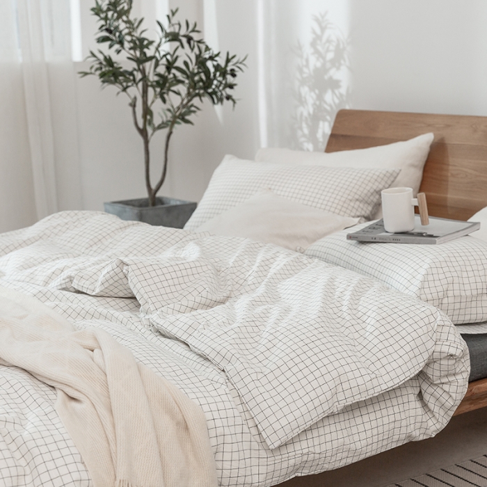 91家纺网 家纺一手货源 找家纺 棉邦 2020新款全棉色织水洗棉四件套日式简约系列 小白格