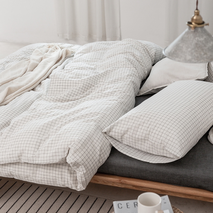 91家纺网 家纺一手货源 找家纺 棉邦 2020新款全棉色织水洗棉四件套日式简约系列 小白格