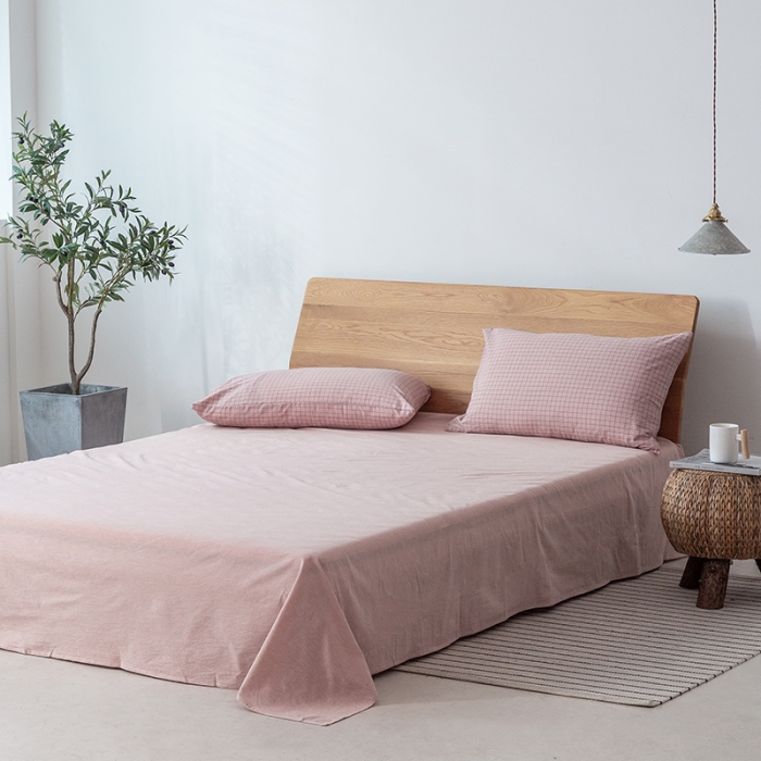 91家纺网 家纺一手货源 找家纺 棉邦 2020新款全棉色织水洗棉四件套日式简约系列 小粉格