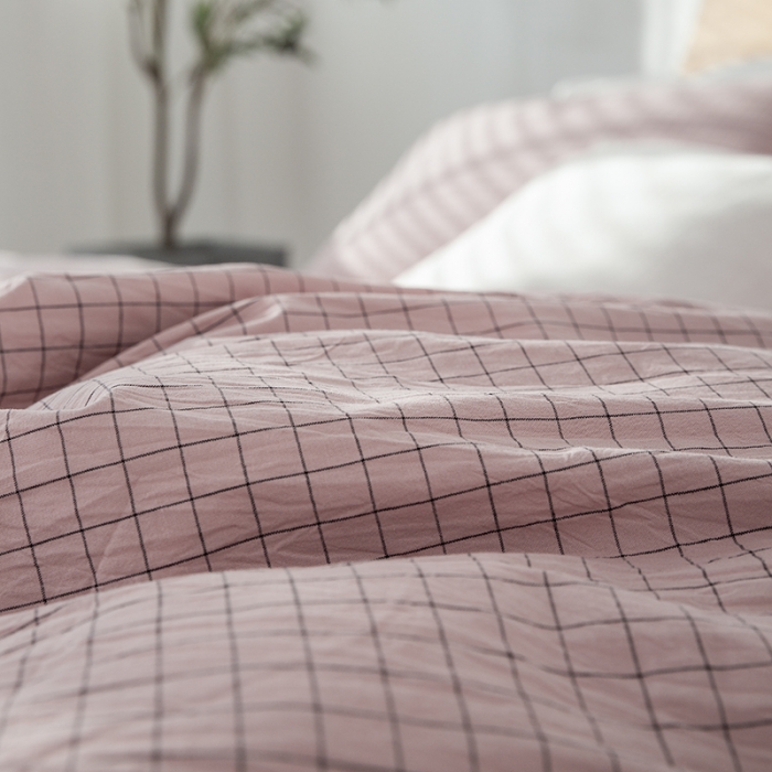 91家纺网 家纺一手货源 找家纺 棉邦 2020新款全棉色织水洗棉四件套日式简约系列 小粉格