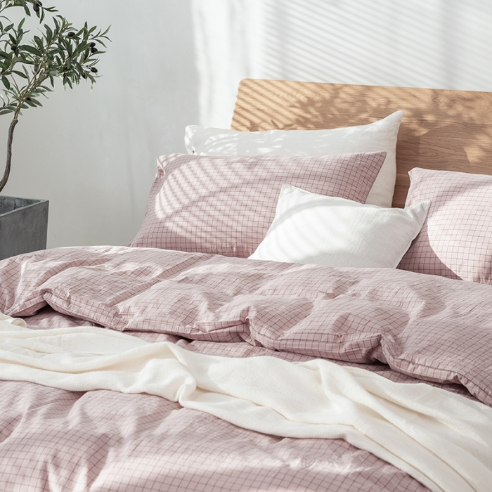 91家纺网 家纺一手货源 找家纺 棉邦 2020新款全棉色织水洗棉四件套日式简约系列 小粉格