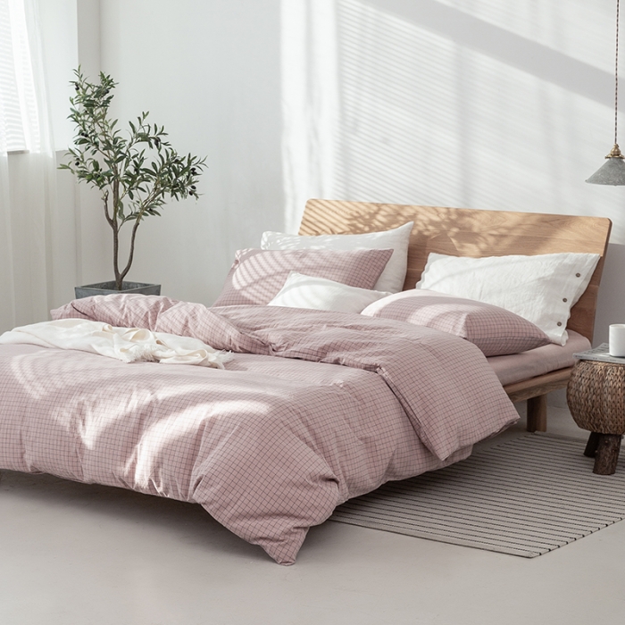 91家纺网 家纺一手货源 找家纺 棉邦 2020新款全棉色织水洗棉四件套日式简约系列 小粉格