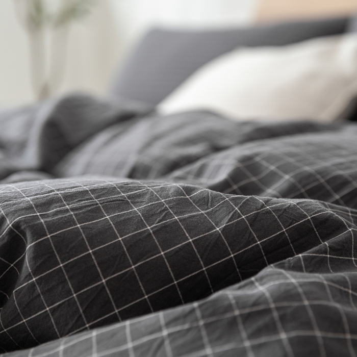 91家纺网 家纺一手货源 找家纺 棉邦 2020新款全棉色织水洗棉四件套日式简约系列 小灰格