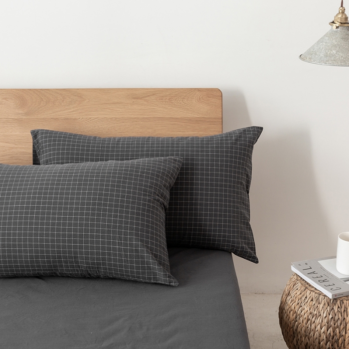 91家纺网 家纺一手货源 找家纺 棉邦 2020新款全棉色织水洗棉四件套日式简约系列 小灰格