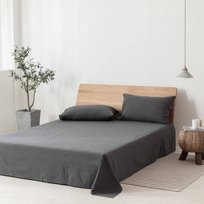 91家纺网 家纺一手货源 找家纺 棉邦 2020新款全棉色织水洗棉四件套日式简约系列 小灰格