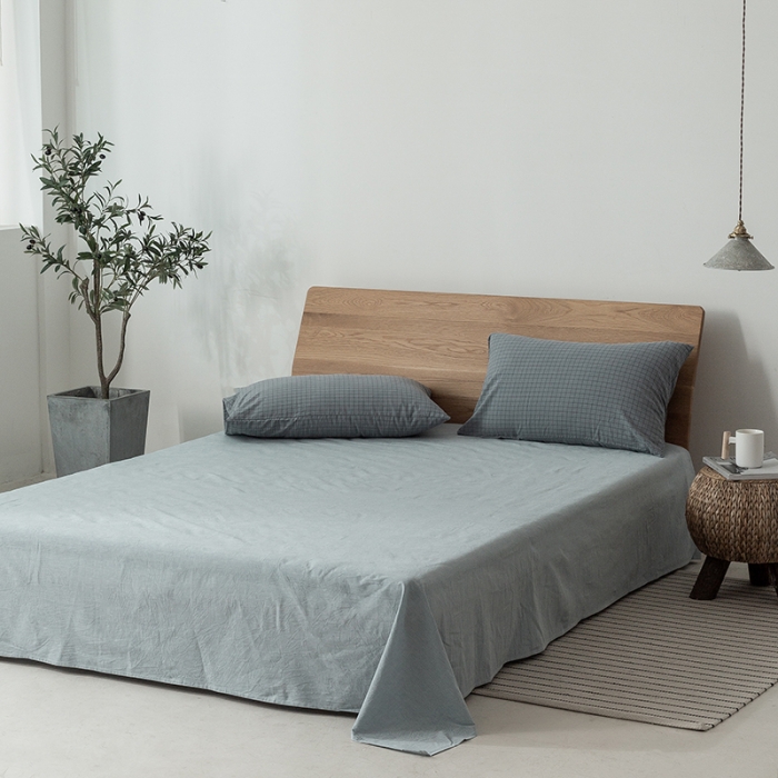 91家纺网 家纺一手货源 找家纺 棉邦 2020新款全棉色织水洗棉四件套日式简约系列 小蓝格