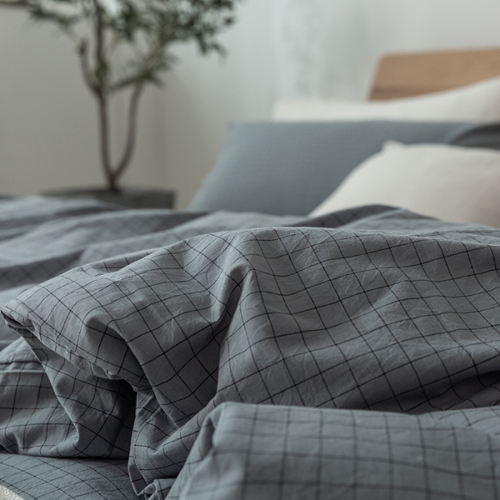 91家纺网 家纺一手货源 找家纺 棉邦 2020新款全棉色织水洗棉四件套日式简约系列 小蓝格