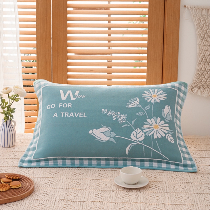 91家纺网 家纺一手货源 找家纺 朴尔 2020新款三层纱布枕巾 爱丽丝-绿