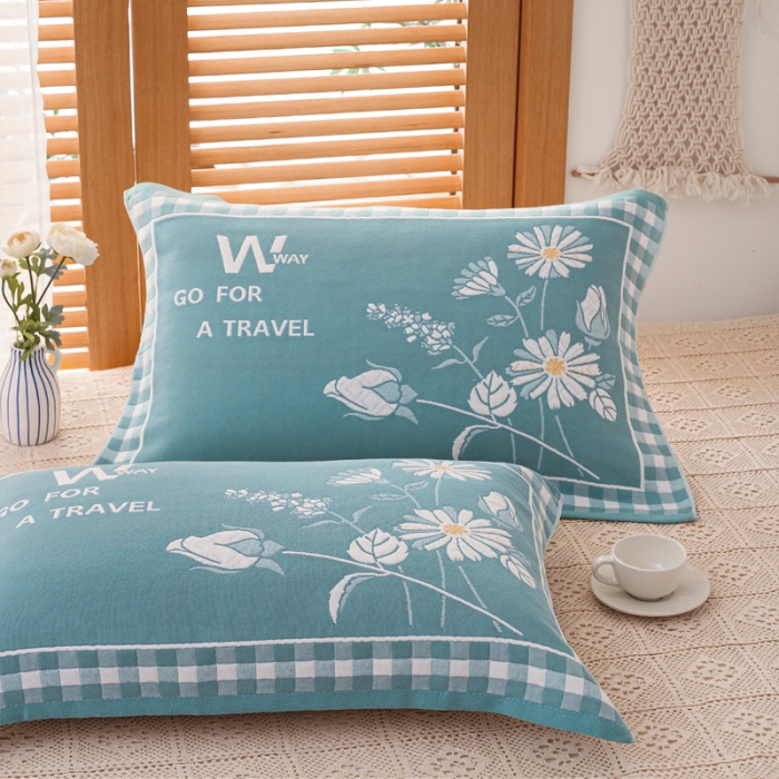 91家纺网 家纺一手货源 找家纺 朴尔 2020新款三层纱布枕巾 爱丽丝-绿