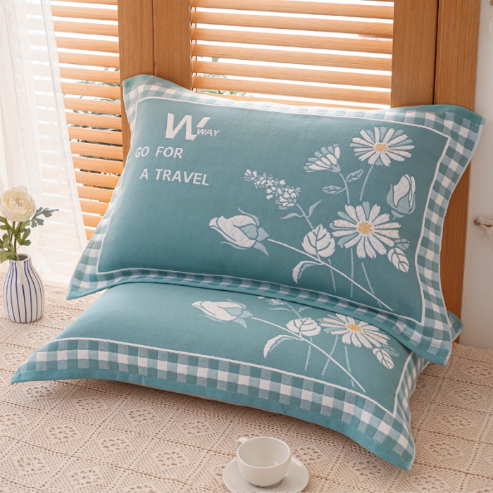 91家纺网 家纺一手货源 找家纺 朴尔 2020新款三层纱布枕巾 爱丽丝-绿