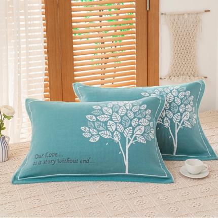 朴尔 2020新款三层纱布枕巾 发财树-绿