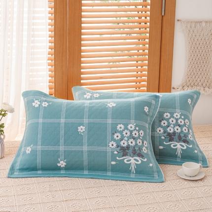 朴尔 2020新款三层纱布枕巾 手捧花-绿