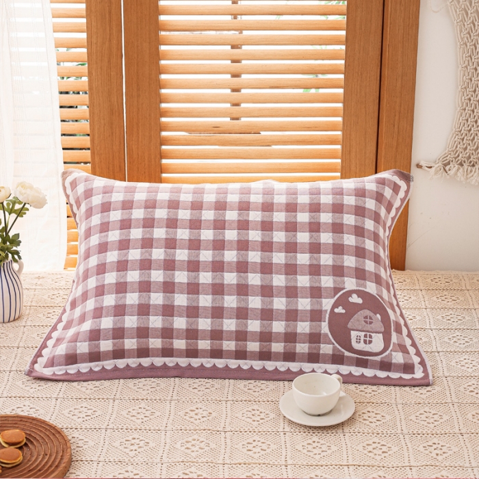 91家纺网 家纺一手货源 找家纺 朴尔 2020新款三层纱布枕巾 小房子-驼