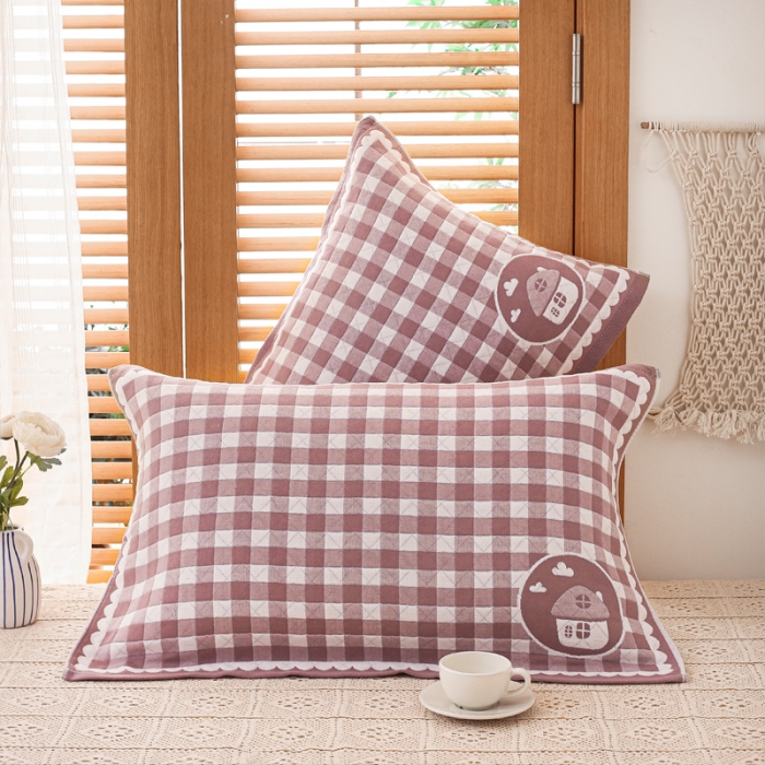 91家纺网 家纺一手货源 找家纺 朴尔 2020新款三层纱布枕巾 小房子-驼