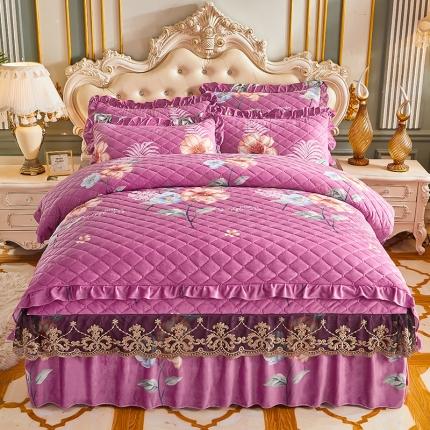 91家纺网 家纺一手货源 找家纺 （总）宜凡家纺 2021新款水晶绒夹棉绗缝被套床裙四件套