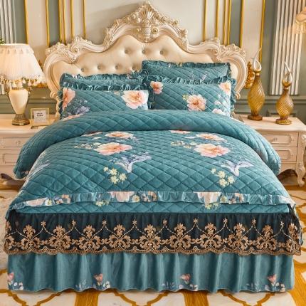 91家纺网 家纺一手货源 找家纺 （总）宜凡家纺 2021新款水晶绒夹棉绗缝被套床裙四件套