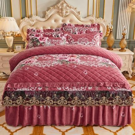 91家纺网 家纺一手货源 找家纺 （总）宜凡家纺 2021新款水晶绒夹棉绗缝被套床裙四件套