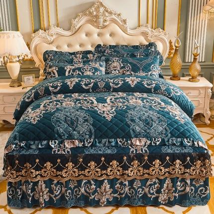 91家纺网 家纺一手货源 找家纺 （总）宜凡家纺 2021新款水晶绒夹棉绗缝被套床裙四件套